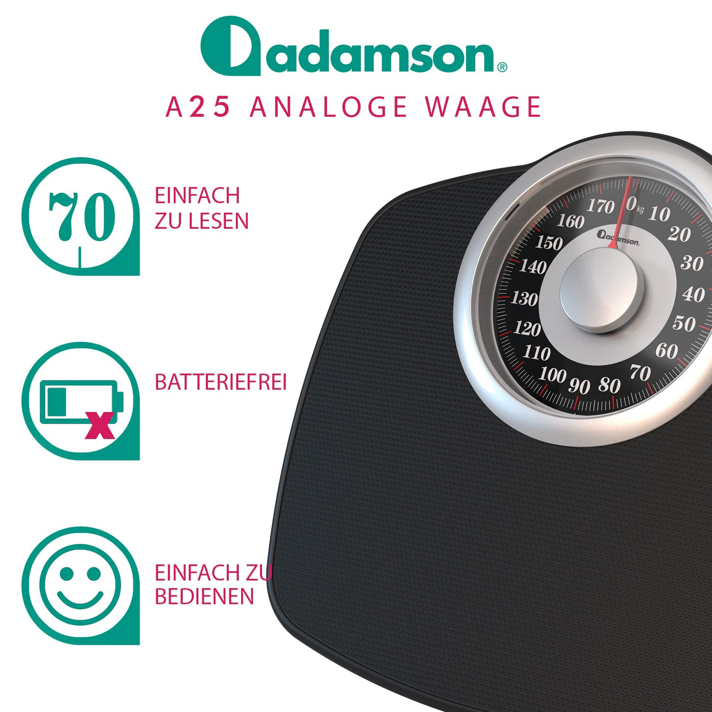 Adamson A27 Analoge Personenwaage bis 160kg mit extra großen Ziffern