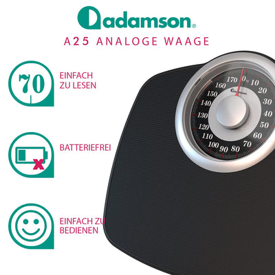 Adamson A27 Analoge Personenwaage bis 160kg mit extra großen Ziffern